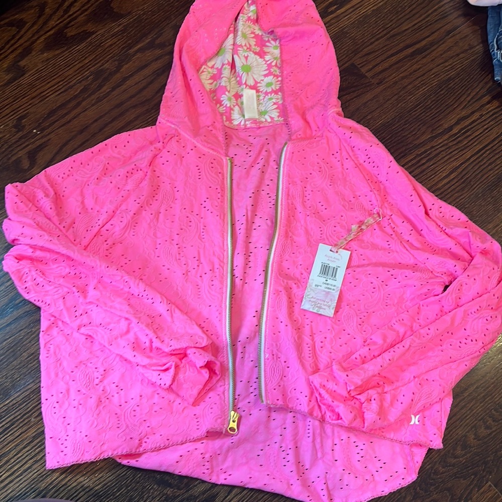 Lululemon & Hurley collab - hot pink eyelet paisley zip hoodie